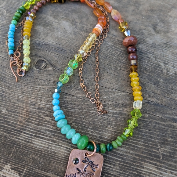 Hand Stamped Gemstone Gradient Dragonfly Necklace - Picture 10 of 10